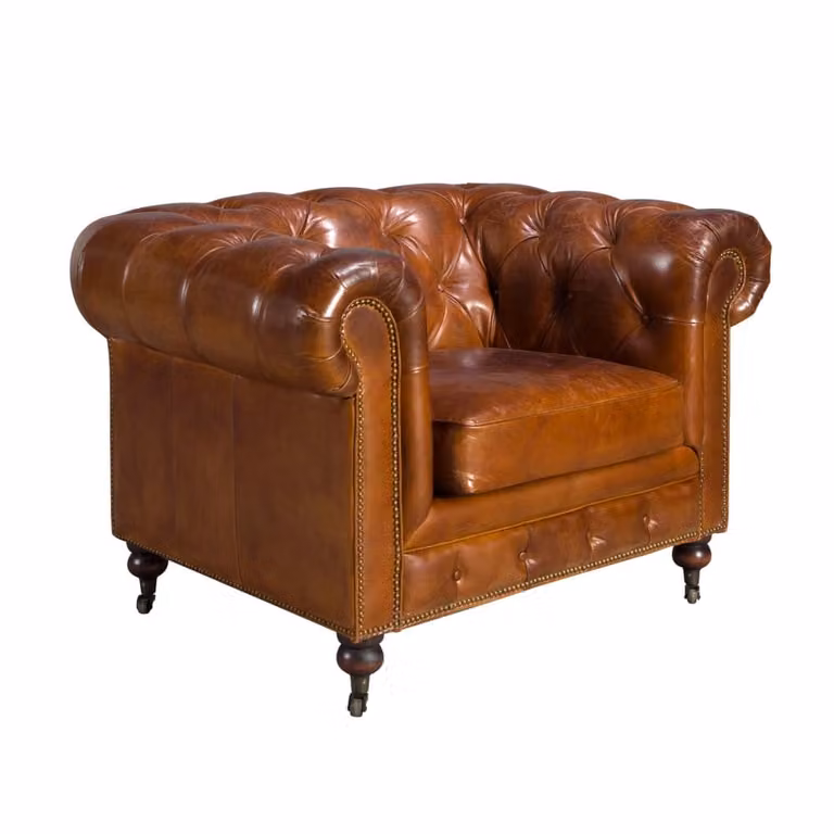 Sillón Chesterfield de piel marrón Angel Cerdá An/P/Al: 120 x 94 x 79 cm