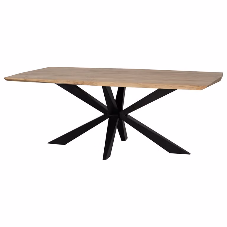 Mesa de comedor Wanderlust deco de madera de acacia natural y metal con borde live edge, An/P/Al: 200 x 100 x 76 cm