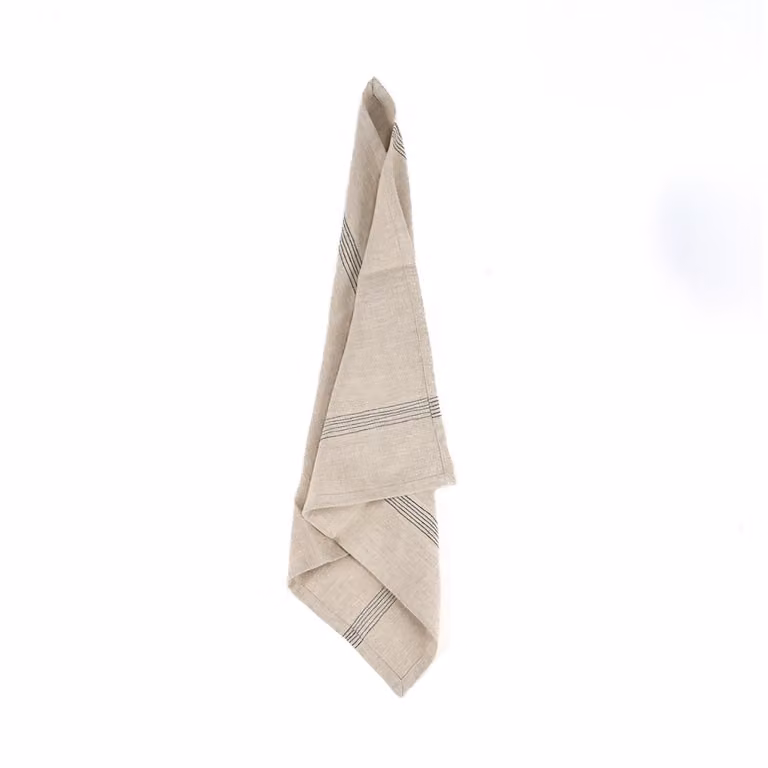 Servilleta de lino con rayas de Bazar Bizar en marrón, negro y beige, An/An/Al: 45 x 45 x 2 cm