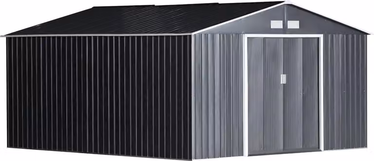 Cobertizo de jardín Northio de acero galvanizado con base y ventana, color gris antracita, An/P/Al: 340 x 386 x 200 cm