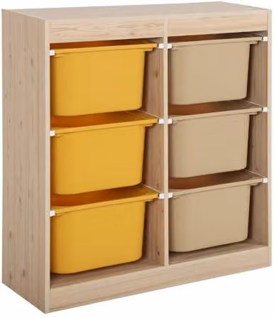 Mueble de almacenamiento infantil Sweeek con 6 cajas de plástico multicolor y amarillo, An/P/Al: 81.5 x 30 x 89 cm