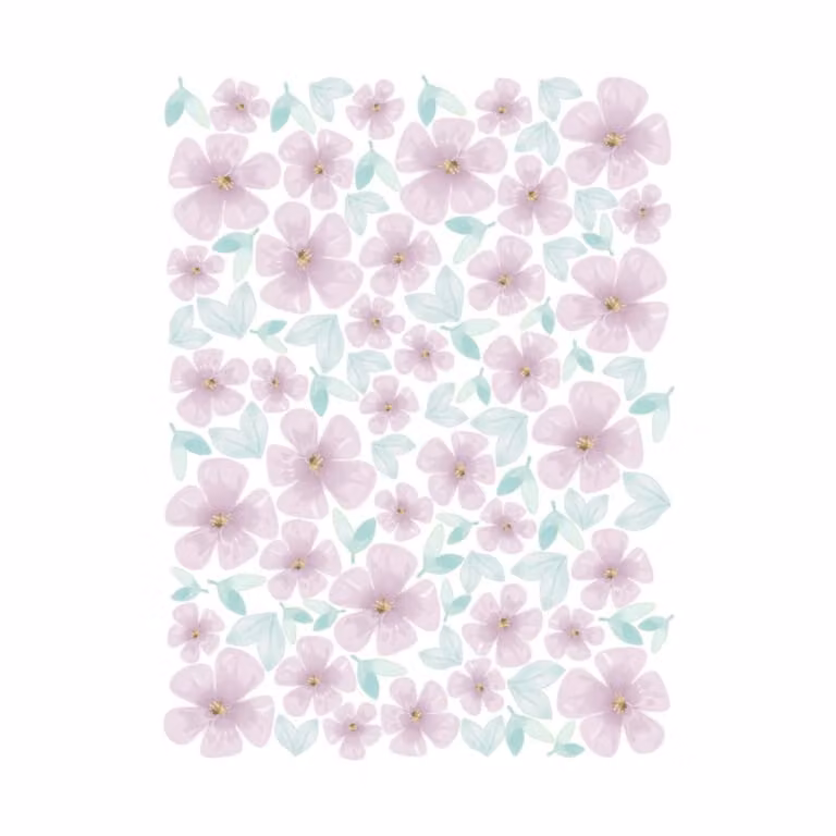 Stickers decorativos de flores silvestres botánicas de Nicolasito en color morado para pared