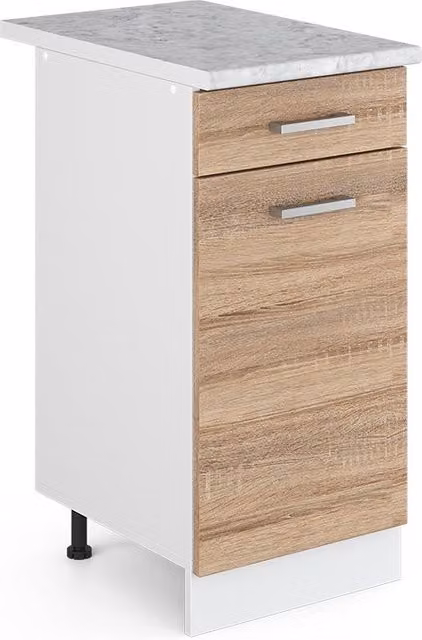 Mueble bajo de cocina Vicco R-Line en color blanco y gris con acabado mate y encimera de mármol An/P/Al: 40 x 60 x 81,6 cm