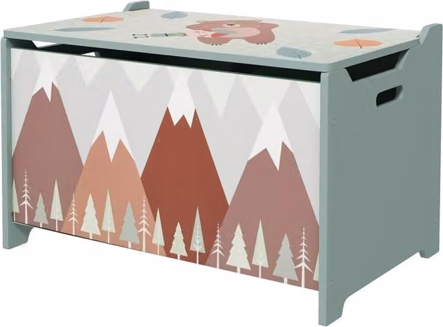 Cofre para juguetes NORTHIX con tapa y diseño de animales en color verde para niños