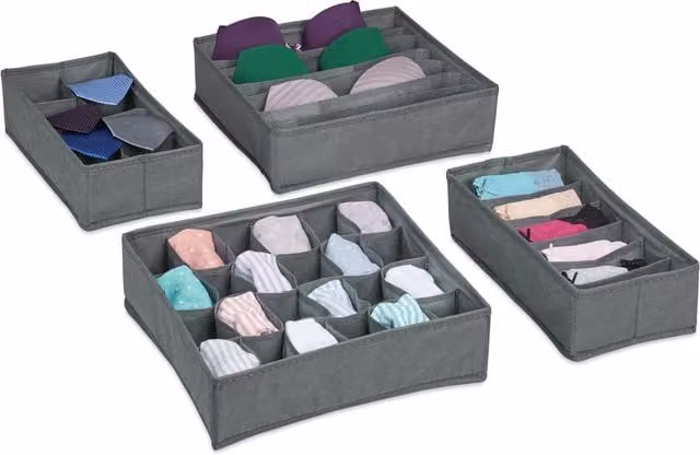 Juego de 4 organizadores de ropa interior con divisor de NORTHIO en colores beige, gris y multicolor