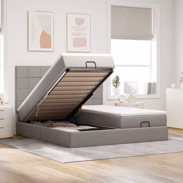 Estructura de cama otomana con base abatible Maison Exclusive en tela gris, An/P/Al: 160 x 200 x 28 cm