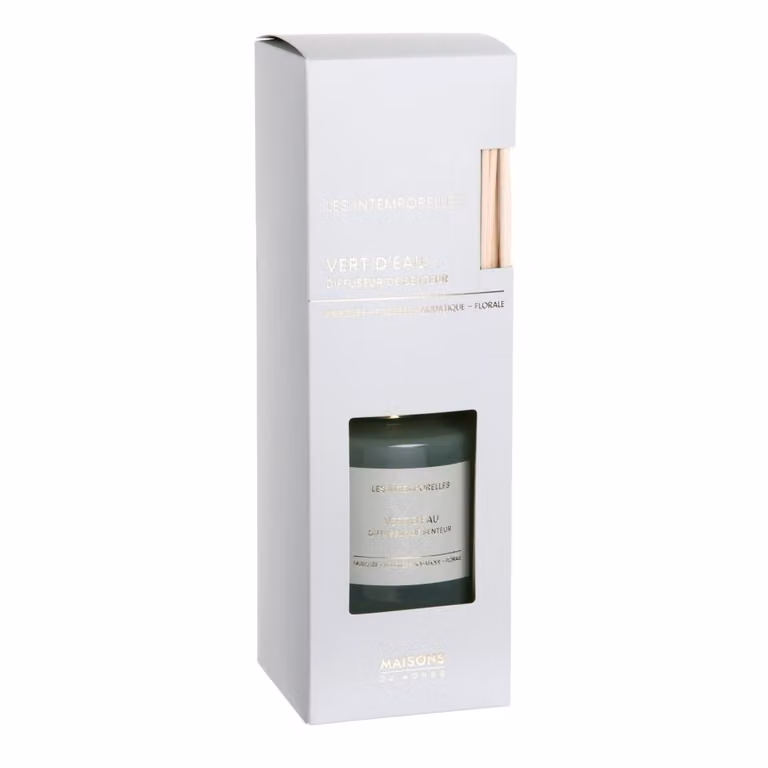 Difusor de varillas de perfume floral y fresco Maisons du Monde de vidrio en azul y verde de 200 ml