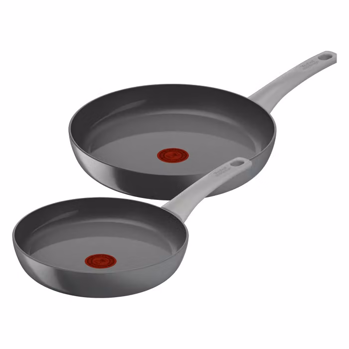 Set de 2 sartenes Tefal Renew On de aluminio y cerámica en color gris para inducción, diámetros de 24 cm y 28 cm