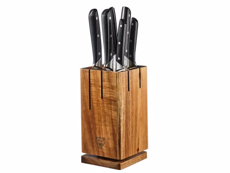 Set de 7 cuchillos de cocina Erling Skagen de acero inoxidable damasco con bloque de madera negro