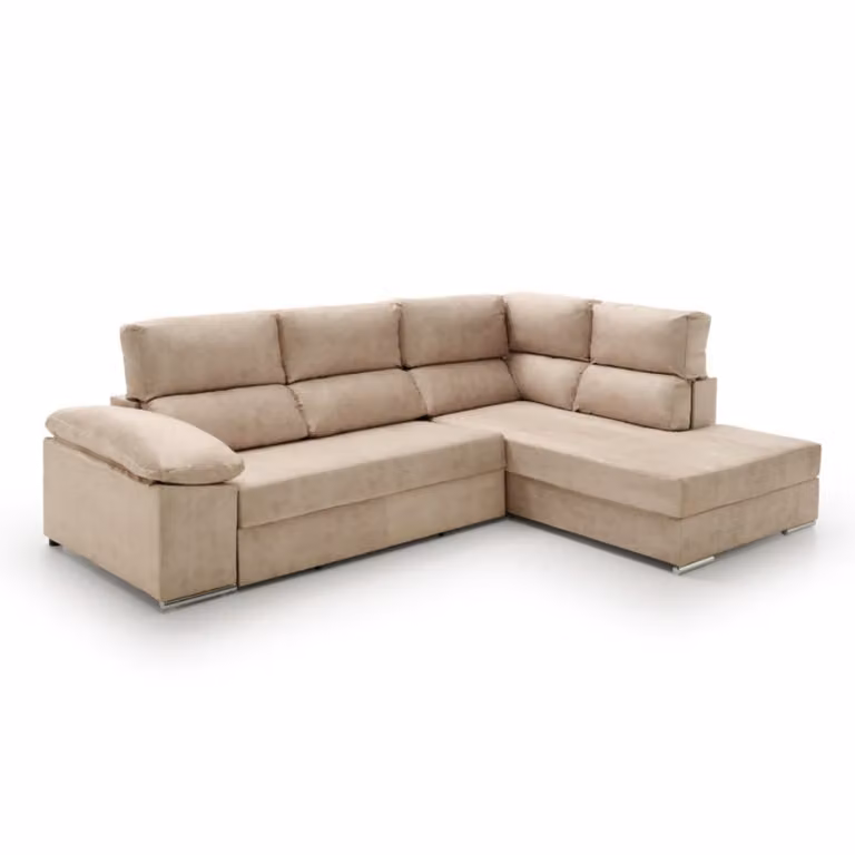 Sofá cama chaise longue Velare beige con estructura de madera de pino y fundas extraíbles An/P/Al: 285 x 200 x 105 cm