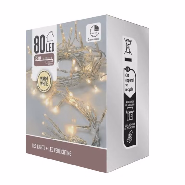 Guirnalda de luces LED WellHome color dorado y blanco cálido de 8 m con alimentación por batería para Navidad
