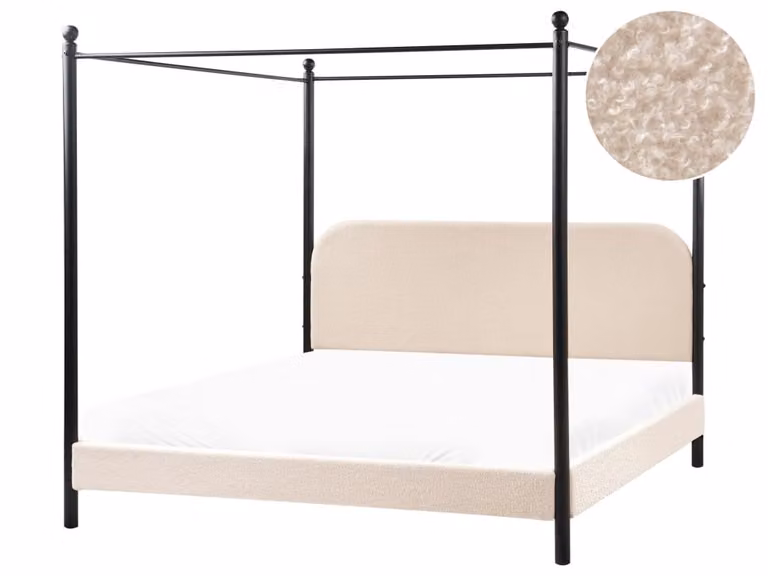 Cama con dosel Beliani de metal y tejido beige para adultos An/P/Al: 180 x 200 cm