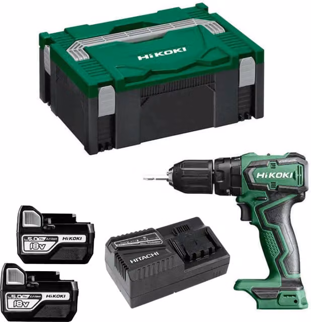 Taladro atornillador de impacto Hikoki DV18 DAWC de 18V con maletín, 2 baterías recargables y cargador en color verde