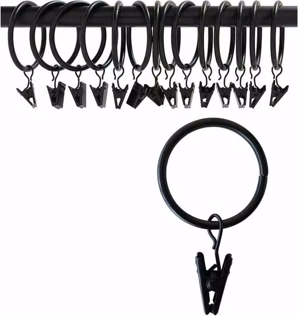 Juego de 16 clips para cortinas con anillas Nazalus de acero inoxidable en color negro vintage, diámetro: 50 mm