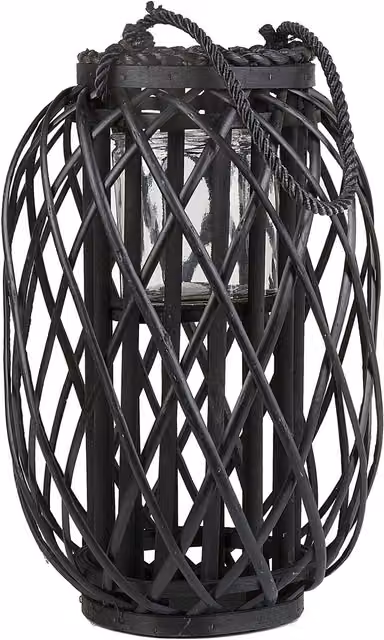 Linterna Decorativa de Madera y Cristal Beliani Mauritius en Negro para Mesa