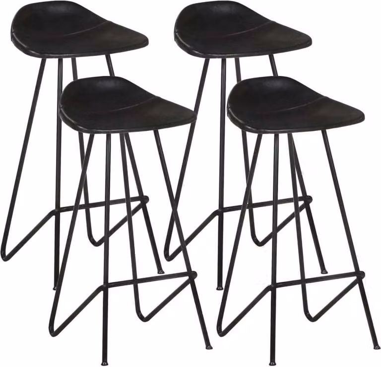 Set de 4 taburetes Syfax de estilo industrial con cuero negro y estructura de metal para cocina o comedor