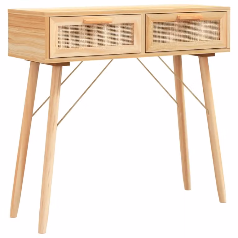 Mesa consola Maison Chic de madera de pino maciza y ratán natural en color marrón, An/P/Al: 80 x 30 x 75 cm