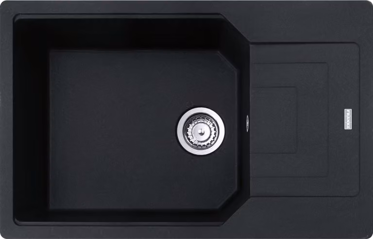 Fregadero de granito Franke URBAN UBG 611-78 XL color Onyx con sistema de control excéntrico y grifo de acero inoxidable Medidas de corte: 76 x 48 cm