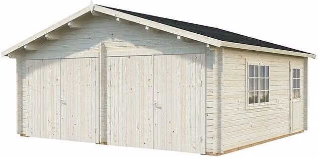 Garaje Roger de Palmako con puerta abatible y ventana en madera color marrón o blanco, An: 629 cm, Pr: 565 cm