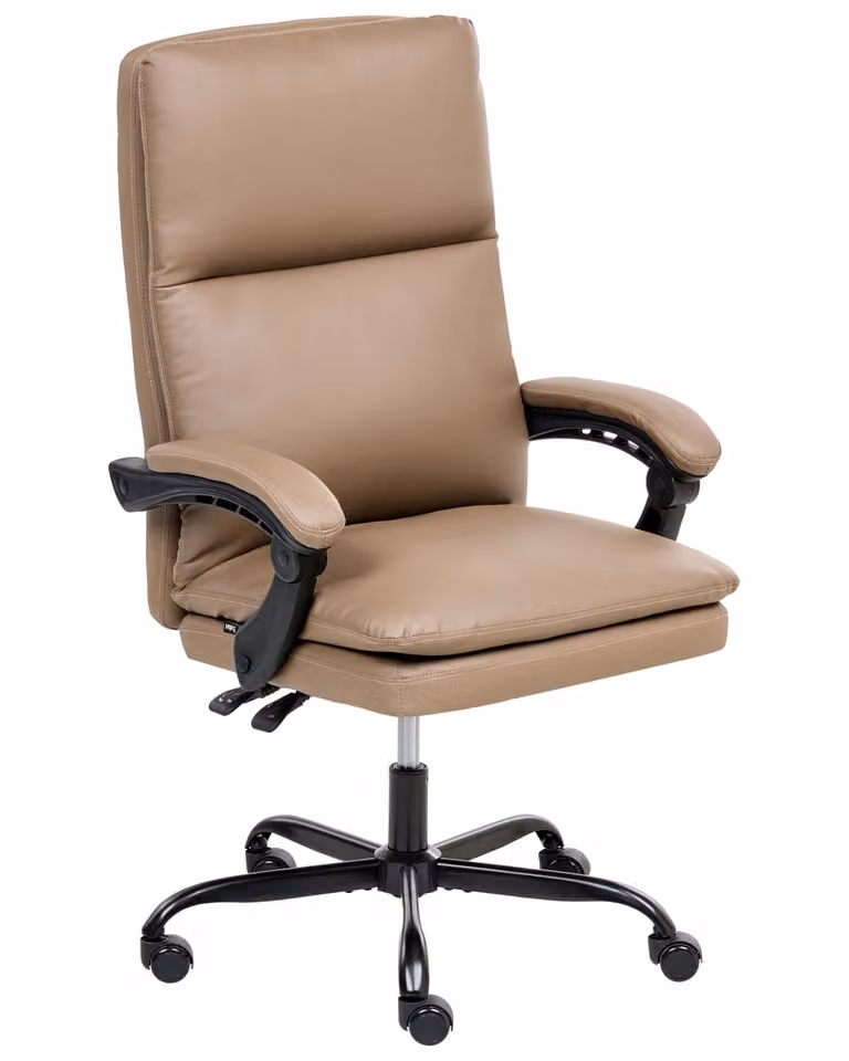 Silla ejecutiva Beliani en piel sintética marrón con reposabrazos y diseño moderno para oficina en casa