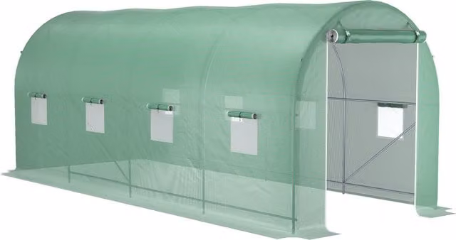 Invernadero de túnel Outsunny verde para jardín con puerta enrollable y 8 ventanas, An/P/Al: 500 x 200 x 205 cm