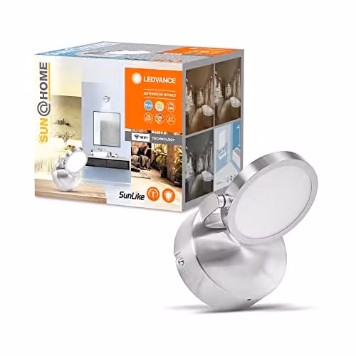 LEDVANCE Lámpara de baño LED SUN@HOME regulable con control remoto, color cromo, IP44, 7,5W, 520lm, compatible con Amazon Alexa y Google Assistant