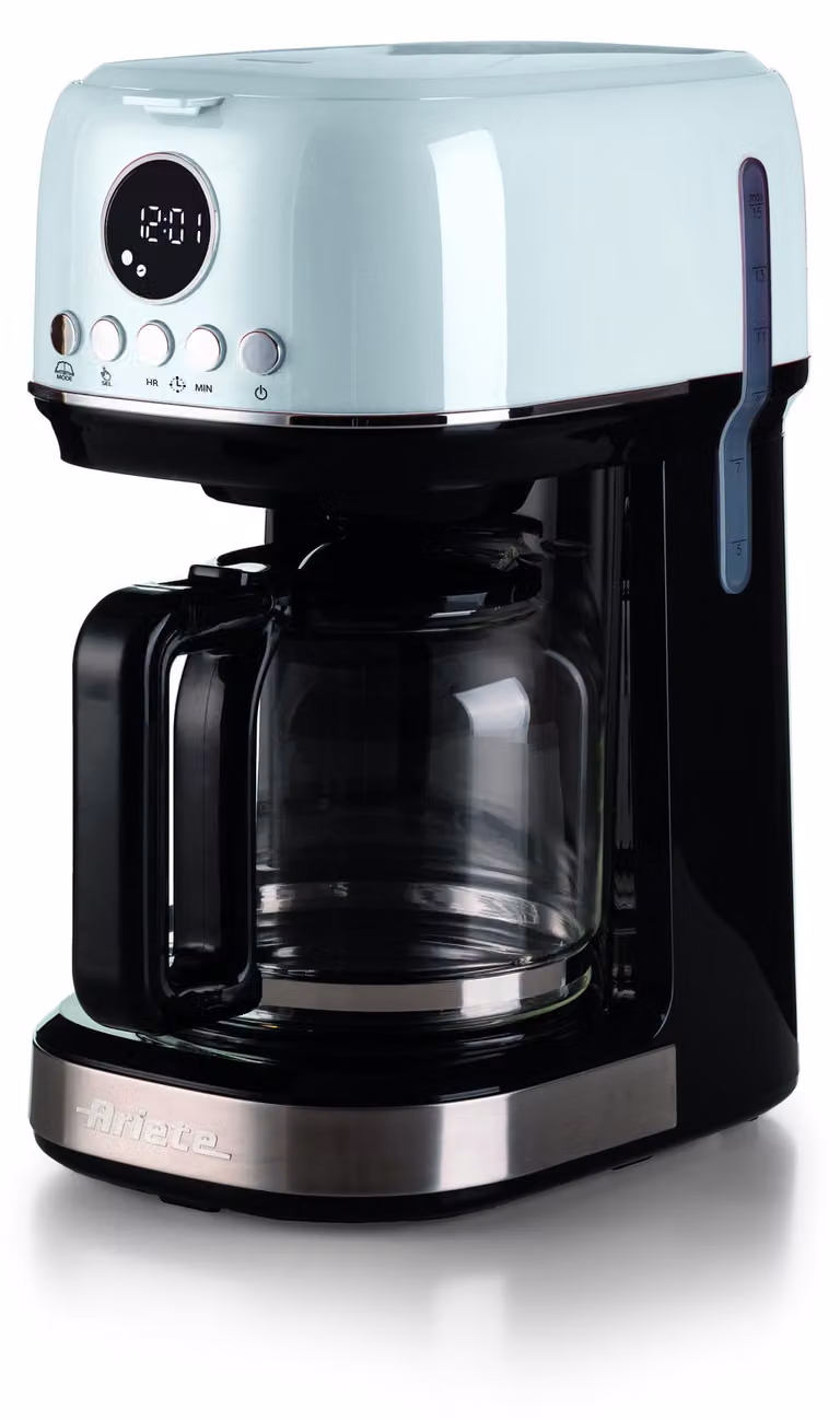 Cafetera Ariete con jarra de cristal y materiales de acero inoxidable y plástico, color blanco