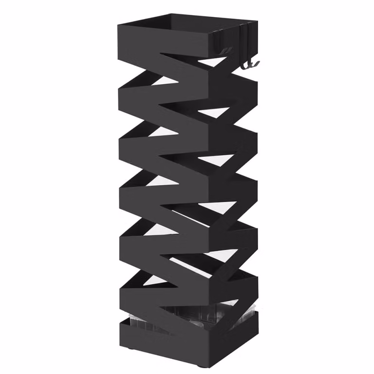 Paragüero negro Calicosy con bandeja extraíble de metal y plástico, Altura: 49 cm