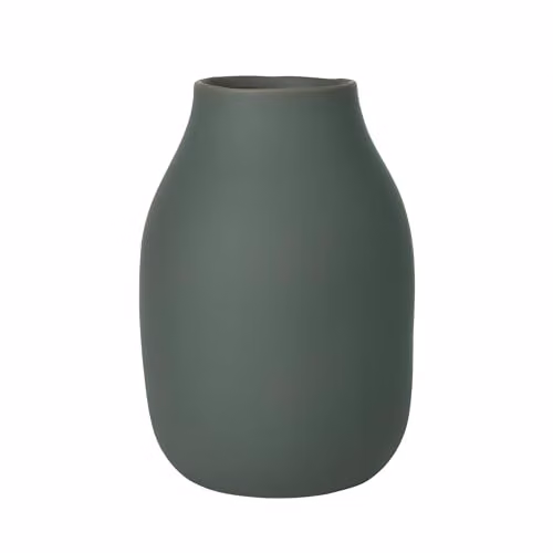 Jarrón de porcelana Blomus en color verde, diseño minimalista y redondo, Diámetro: 14 cm, Altura: 20 cm