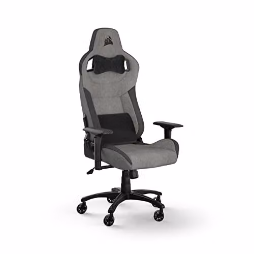 Silla gaming Corsair T3 Rush de microfibra en color gris y antracita con reposacabezas y reposabrazos