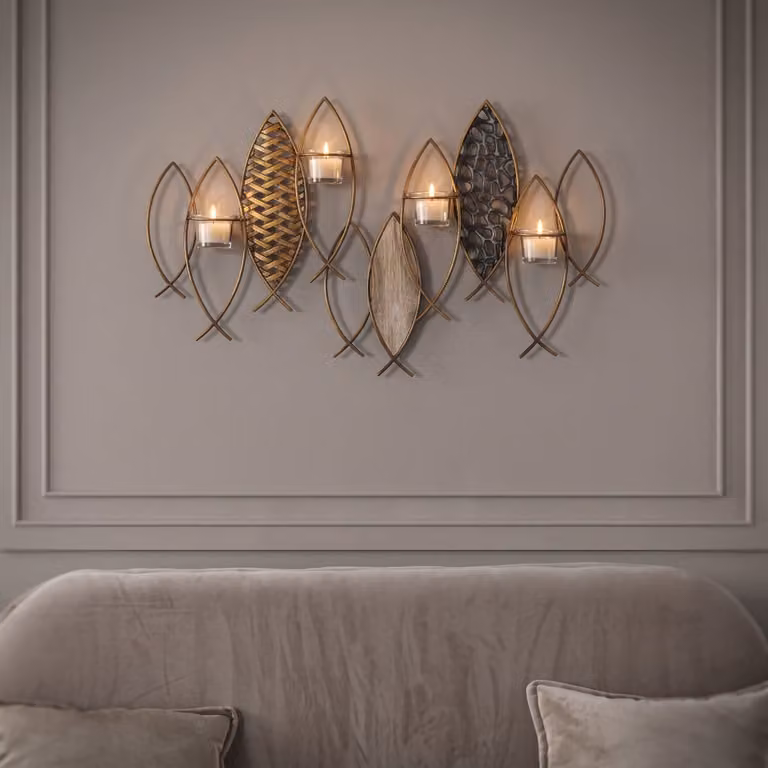 Portavelas de pared Mauro Ferretti multicolor de metal y cristal, An/Al/P: 66 x 40,5 x 9 cm