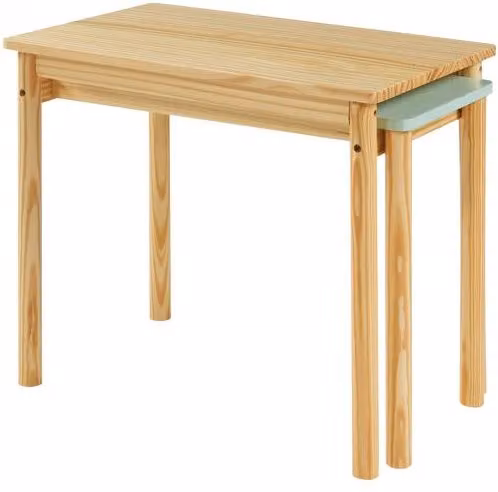 Mesa infantil extensible Skellefteå de en.casa en pino, color natural y verde menta, An/P/Al: 60-98 x 38 x 52 cm