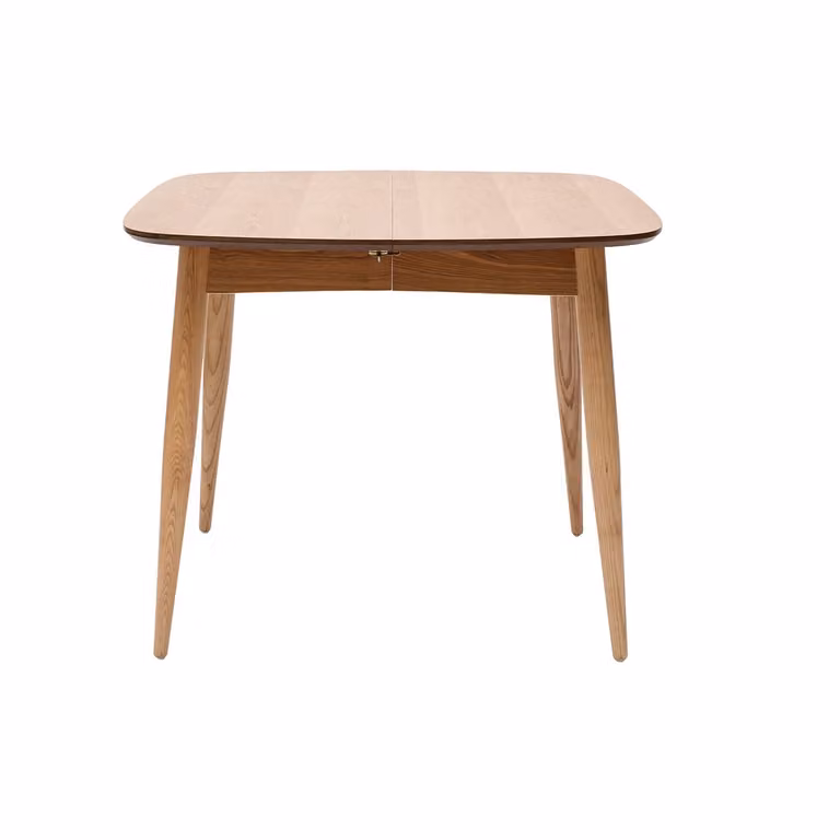 Mesa de comedor extensible NORDECO de madera de fresno en color blanco y beige, diseño minimalista de cuatro patas y bordes redondeados, An/P/Al: 90 x 40 x 133 cm (extensible hasta 133 cm)
