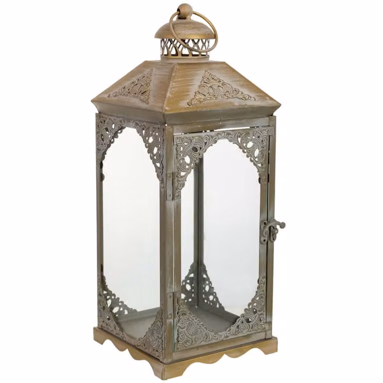 Farol decorativo Wanderlust deco de metal y cristal con diseño floral en color gris y bronce, An/P/Al: 16 x 16 x 40 cm