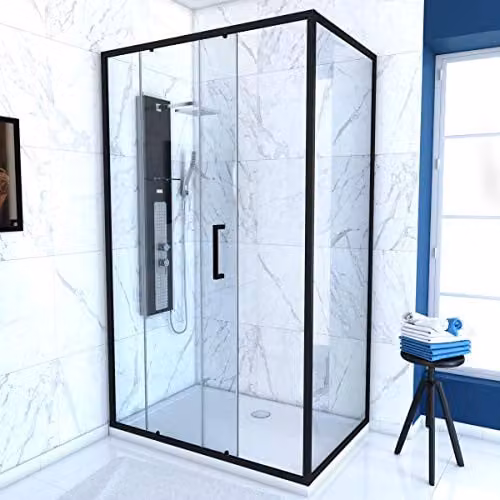 Puerta de ducha corredera Aurlane FAC620 de cristal transparente y color negro, An/P/Al: 80 x 6 x 190 cm