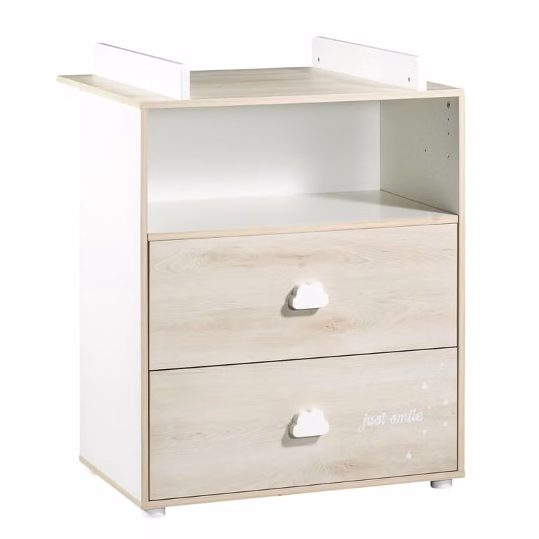 Cambiador de madera Baby Price en color blanco y beige con acabado lacado de fresno para habitación infantil