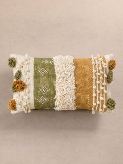 Cojín rectangular de algodón con rayas Kenay Home, color amarillo, An/P/Al: 50 x 30 x 1 cm