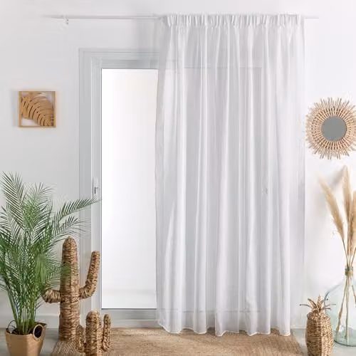 Visillo de fantasía HomeMaison blanco transparente con rayas y trenza fruncida An/Al: 240 x 240 cm