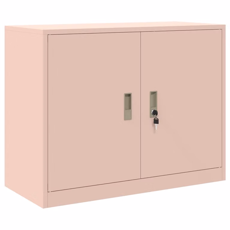 Armario de almacenamiento vidaXL de acero en color rosa con puertas batientes y cerradura, An/P/Al: 90 x 40 x 70 cm