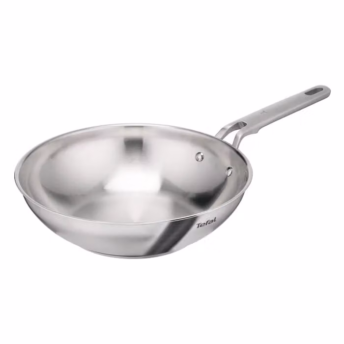 Wok Tefal Extreme de acero inoxidable color plata de 28 cm compatible con inducción