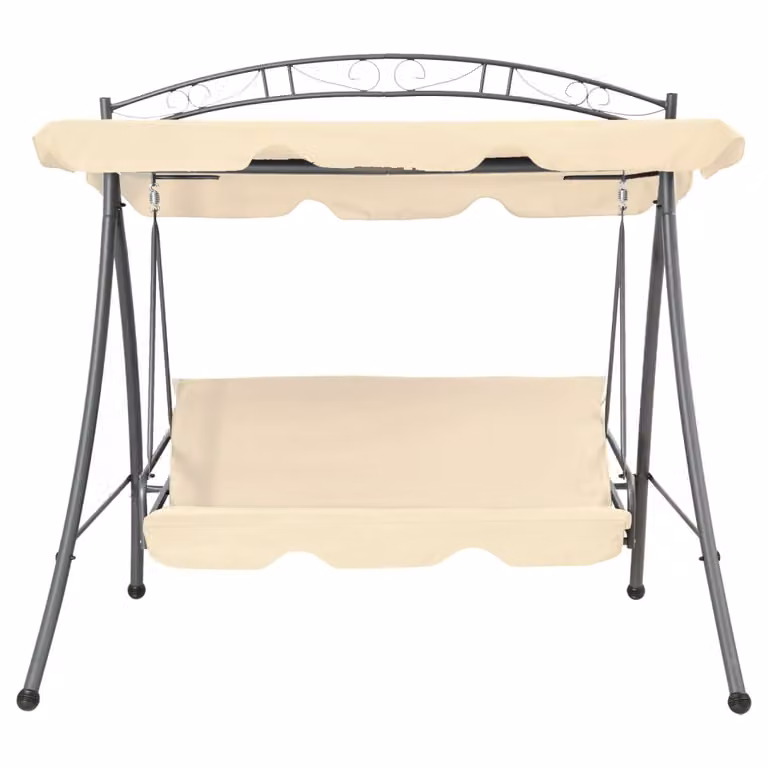 vidaXL Banco columpio convertible en cama para exterior con dosel y cojines, color blanco arena