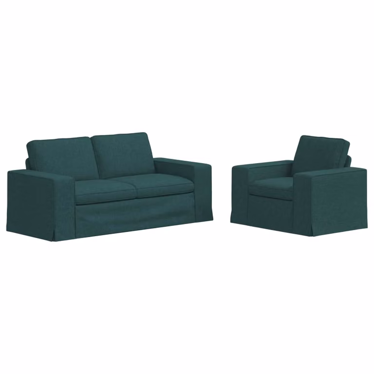 Juego de sofá de 2 unidades vidaXL tapizado en tela verde oscuro con estructura de metal y espuma para salón o dormitorio