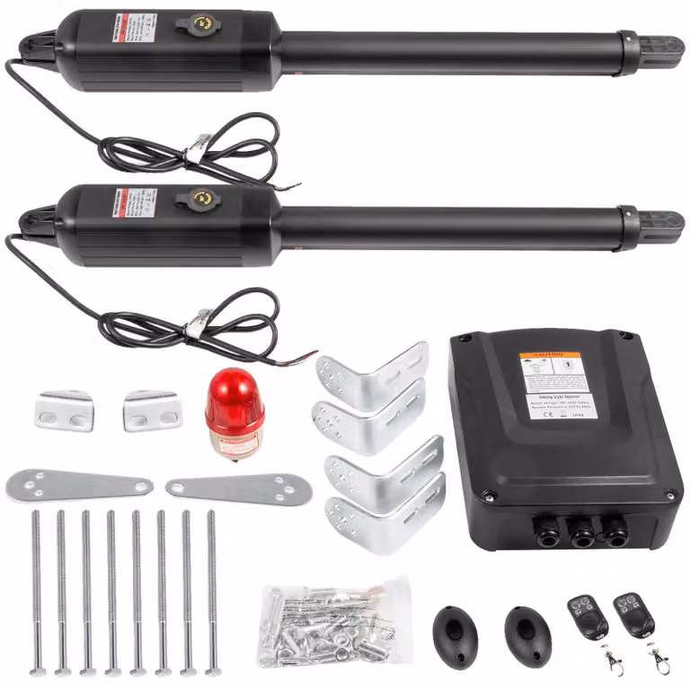 Abridor automático doble para puertas batientes VEVOR de 50W en color negro para puertas de hasta 300 kg y 2,7 metros de largo con mando a distancia