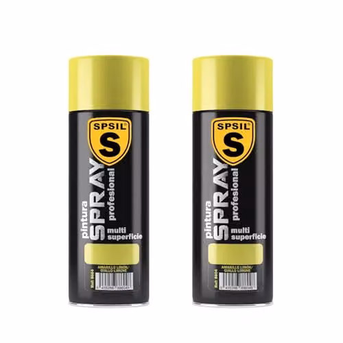 Pack de 2 Pinturas Spray SPSIL Brillantes Amarillo Limón de 200 ml cada una para Madera y Plástico con Secado Rápido