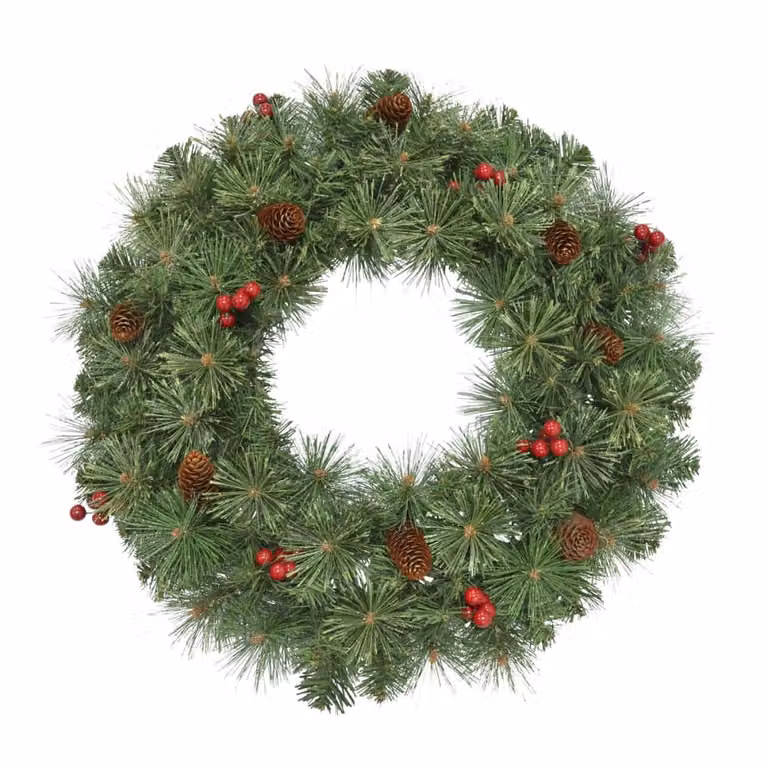 Corona decorativa navideña floral de Black Box Trees, color verde, An/P/Al: 60 x 60 x 15 cm