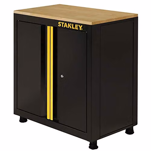 Armario inferior Stanley de 2 puertas con cuerpo metálico y estantes internos en color negro mate