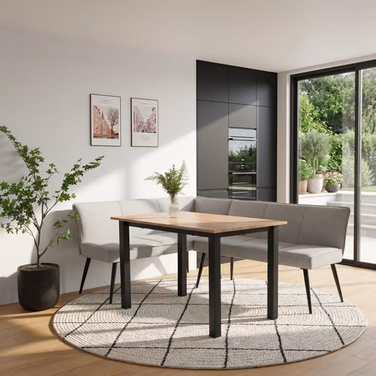 Banco esquinero moderno Loft24 en tejido gris con patas de metal negro