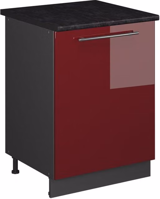 Mueble bajo para fregadero Vicco Fame-Line en rojo burdeos alto brillo y antracita, An: 60 cm, Al: 82 cm, P: 26,5 cm