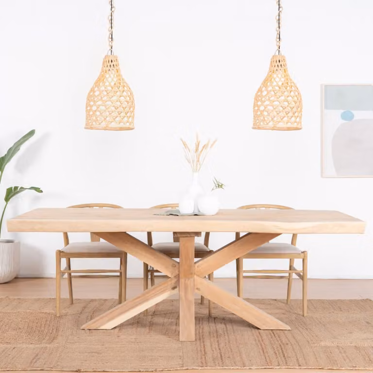 Mesa de comedor rectangular de madera maciza de trembesí Wabi Home en color marrón con acabado mate y estilo rústico de 220 cm