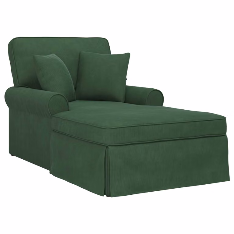 Set de 3 piezas de Chaise Lounge vidaXL en forma de L, tapizado en tela de pana verde con cojines y fundas extraíbles